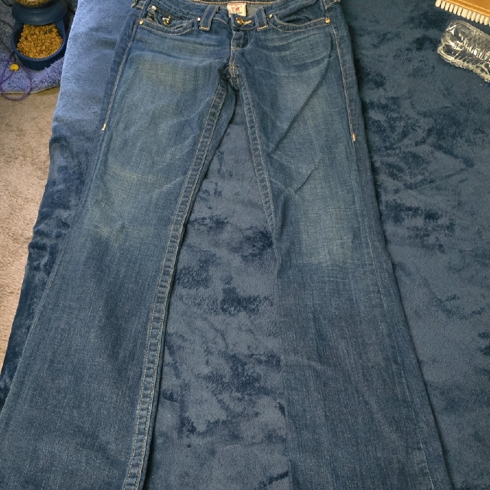True Religion Blue Flare Wide Leg Jeans